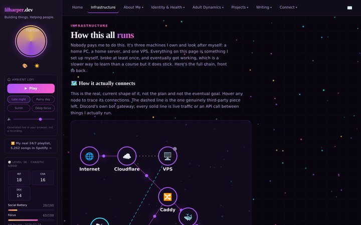 Screenshot of the infrastructure page rendered as a network map with colour-coded nodes.
